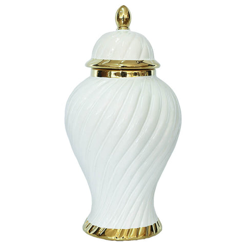 White & Gold Swirl Jar with Lid