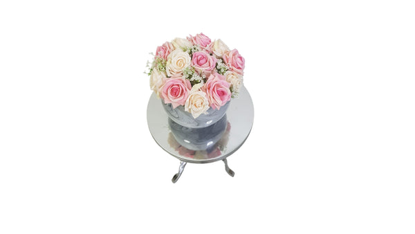 Marble Bubble Ball Vase with Artificial Roses Flowers