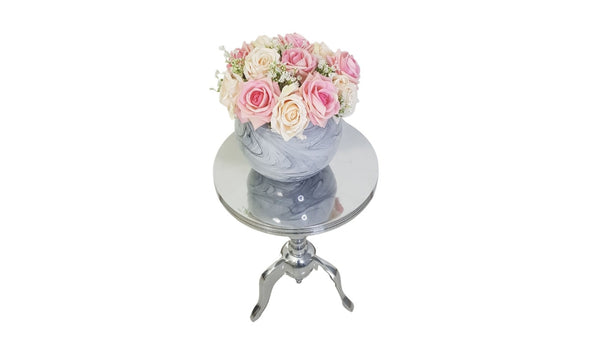 Marble Bubble Ball Vase with Artificial Roses Flowers