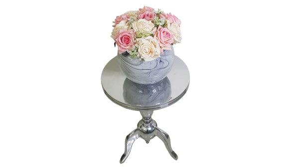 Marble Bubble Ball Vase with Artificial Roses Flowers